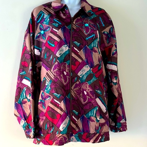 Vintage Oleg Cassini bedazzled silk Jacket 2X - Picture 2 of 13